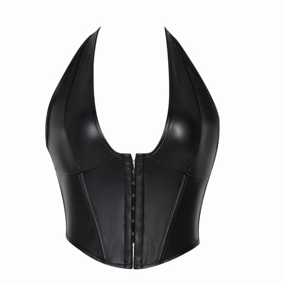 cocolona Leather Halter Corset Top for Women Halloween Party Bustier Corset Strapless Going Out Tops