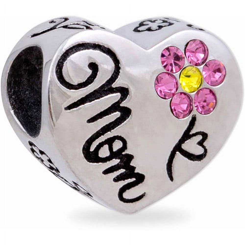 Stainless Steel Mom Crystal Heart Charm - image 2 of 2
