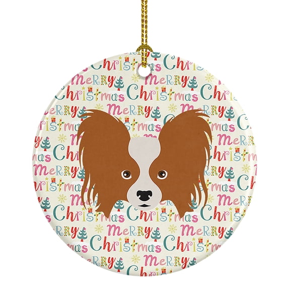 Papillon Merry Christmas Ceramic Ornament 2.8 in x 2.8 in