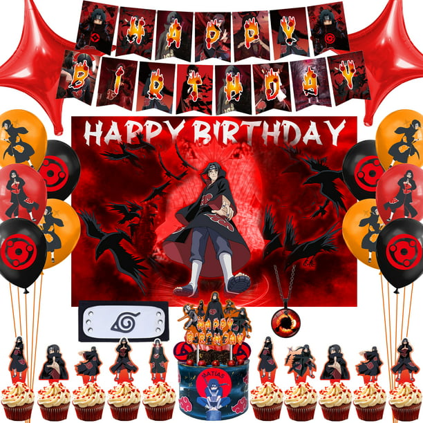 52 Pcs Itachi Naruto Birthday Party Decoration Include Birthday Banner,  Backdrop, Cake Topper, Latex Balloons, Headband, Necklace and Foil Balloons  for Anime Birthday Party Favors for Kids Adults 