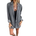 thumbnail image 3 of Camisa Vaquera con Botones para Mujer, Larga, Solapa, Informal, Holgada, Vaquera Gris XL, 3 of 8