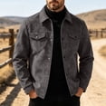 thumbnail image 4 of Raeneomay Men's Suede Button Jacket - Collared Long Sleeve Pocket Top, 4 of 6