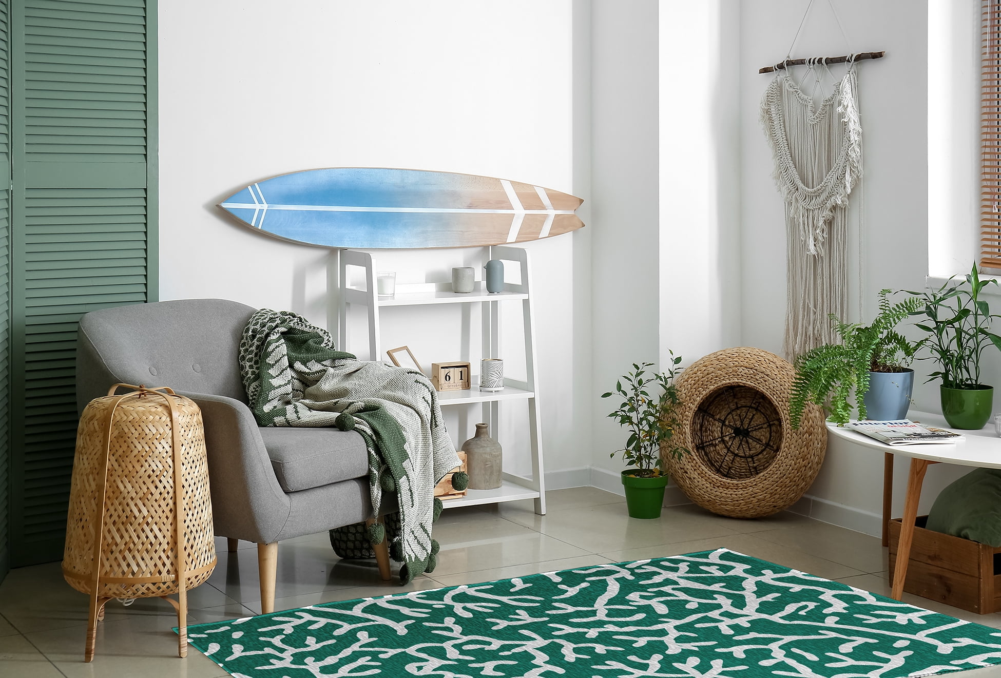 4' x 6' Simply Daisy Seaweed Beach Style Chenille Area Rug, Kelly Green