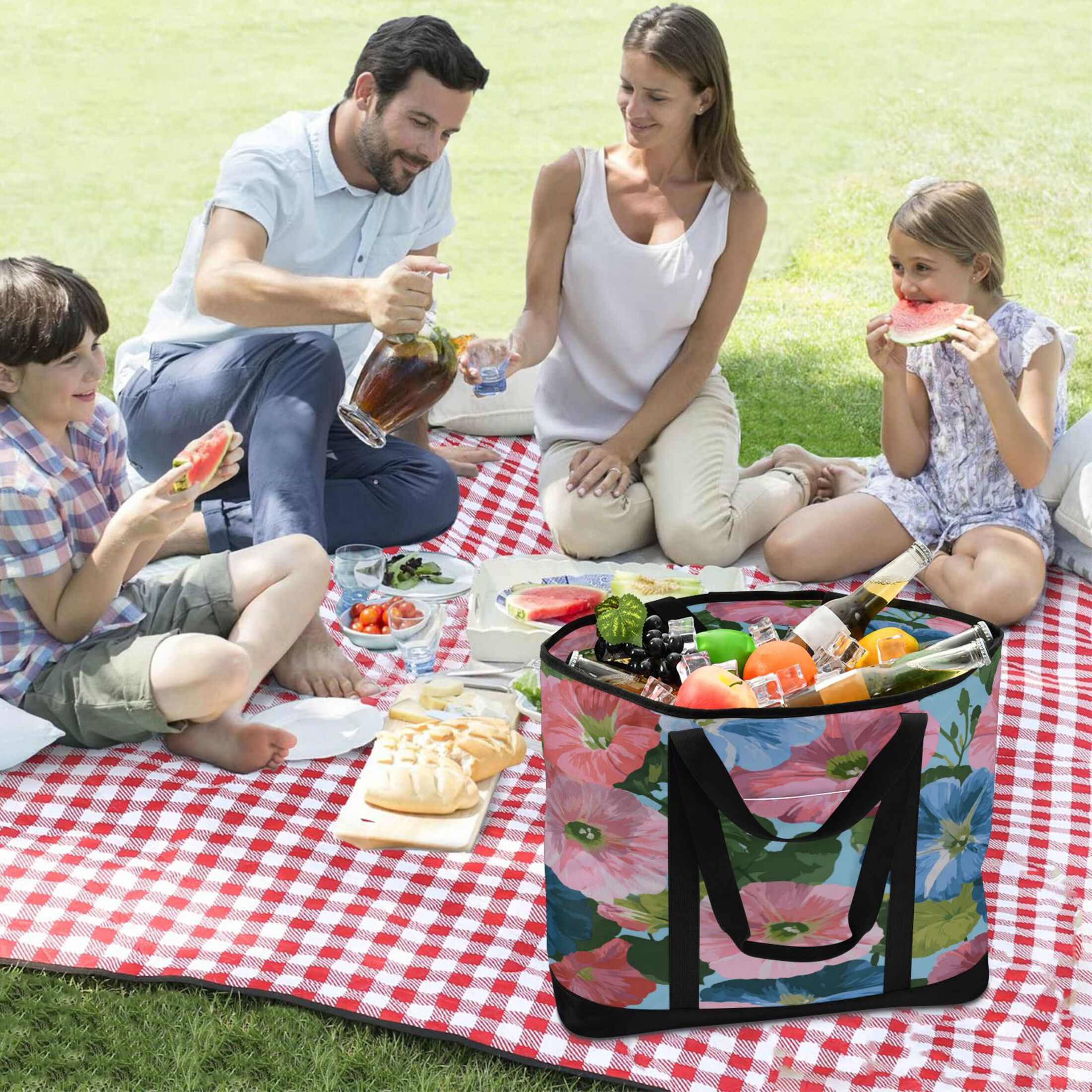Extra-Large Wide Opening Design Capacity Hand-Held Ice Pack Thickened Insulation Layer For Long-Lasting Cold Retention For Outdoor Shopping Picnics And Camping An Illustration Of Pink