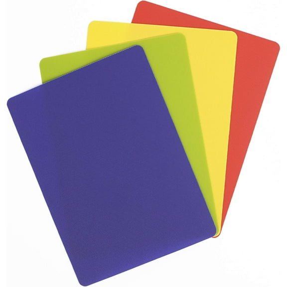 Dexas Heavy Duty Flexible Grippmat, Blue, Green, Yellow and Red, Set of 4, 8 x 11 inch Kitchen Cutting Board