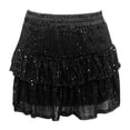 thumbnail image 5 of vigerkar Women Sequin Skirt Sparkly Cute High Waist Ruffle Flowy Shiny Glitter Mini Short Skirts Night Out Club Party (Black, L), 5 of 5