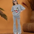 thumbnail image 3 of YunPes Girls' Summer 2-Piece Outfit Set Colorful Butterfly Print T-Shirt and Flare Long Pants Fashion Summer Outfits 8-13Y, 3 of 4