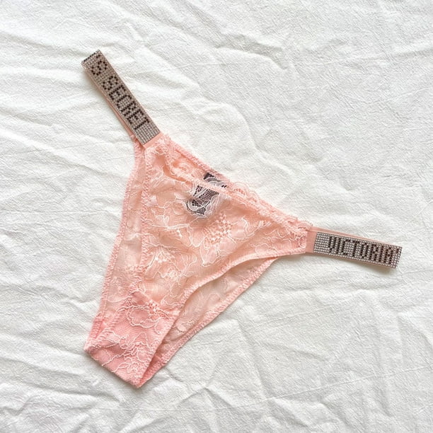 Victoria's Secret Nuevas Mujeres Sexy Encaje Bragas Tanga G Transparente Confort Sin Costuras Diamantes De Imitación Ropa Interior De Baja Altura Higos Gao Jiahui unisex