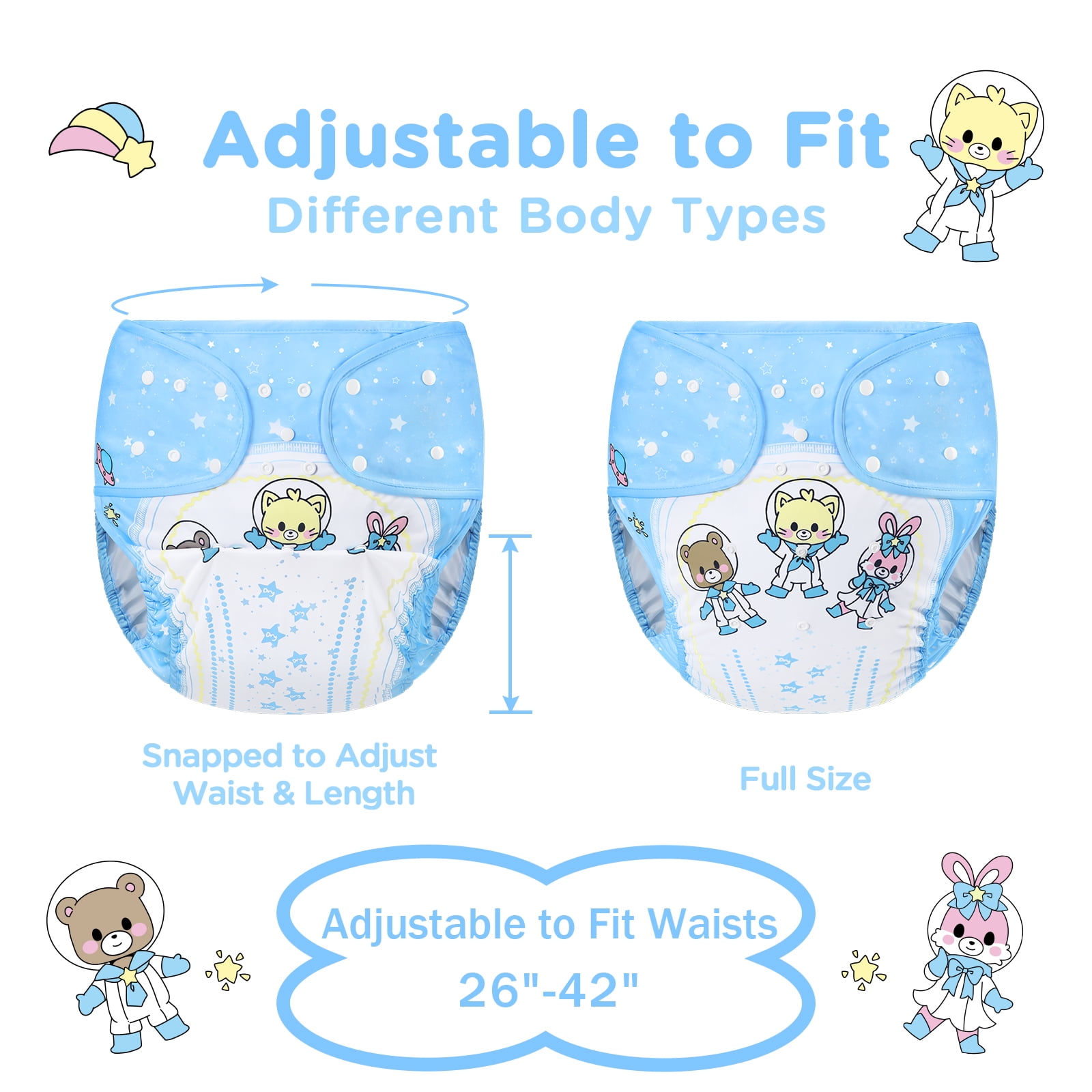 Littleforbig Washable Adjustable Reusable Waterproof Cloth Adult Diaper Wrap Cover One Size - Astro Babies