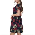 thumbnail image 2 of Logiee Roses Skulls Print Womens Summer Dress,Casual Short Sleeve Sundresses,Beach A-line Shift Dress with Pockets, 2 of 6