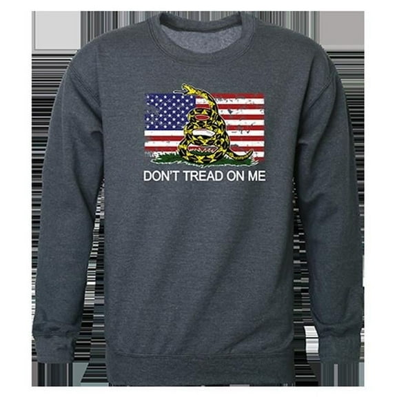 Flag 2 with Gadsden Graphic Crewneck Sweatshirt, Heather Charcoal - Small