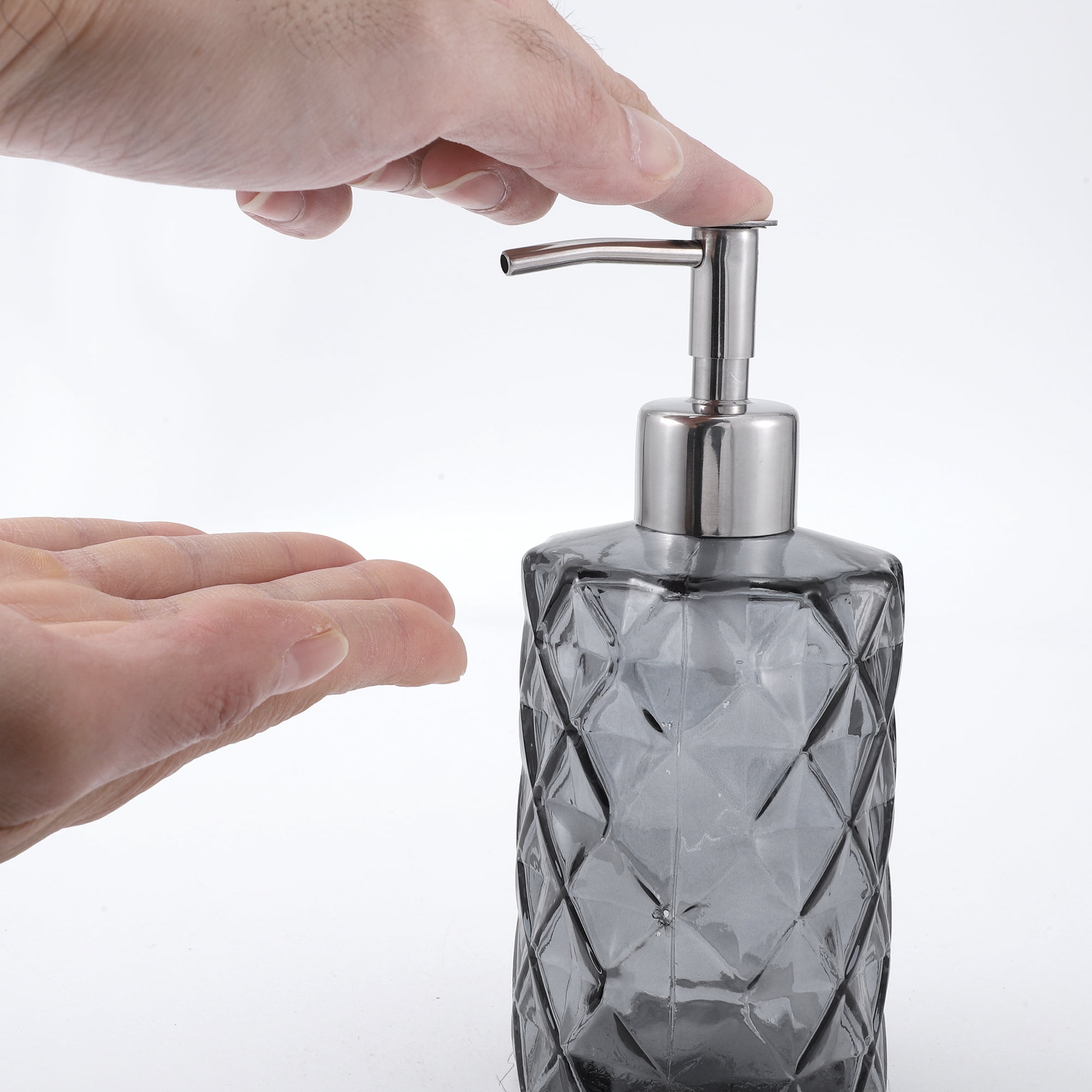 Unique Bargains 1 Pc Elegant Soap Pump Dispenser for Bathroom 11.15oz Gray Silver Tone