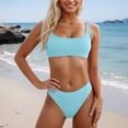thumbnail image 3 of Ticikt Women's High Waisted Bikini Sets Sporty Two Piece Swimsuits Solid Color Cheeky High Cut Bathing Suits, 3 of 4