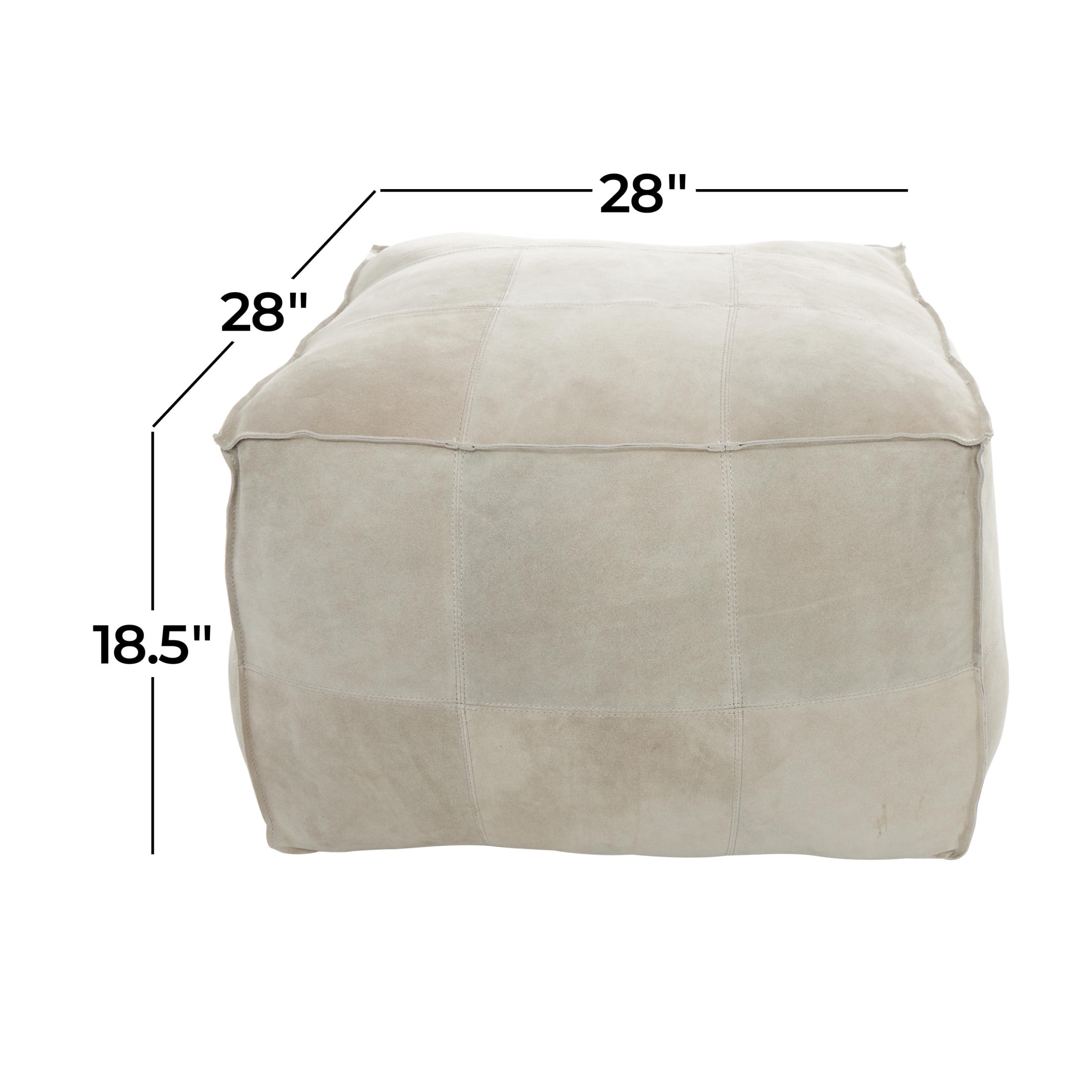 DecMode Patchwork Low Profile Square Gray Leather Pouf with Patchwork Design