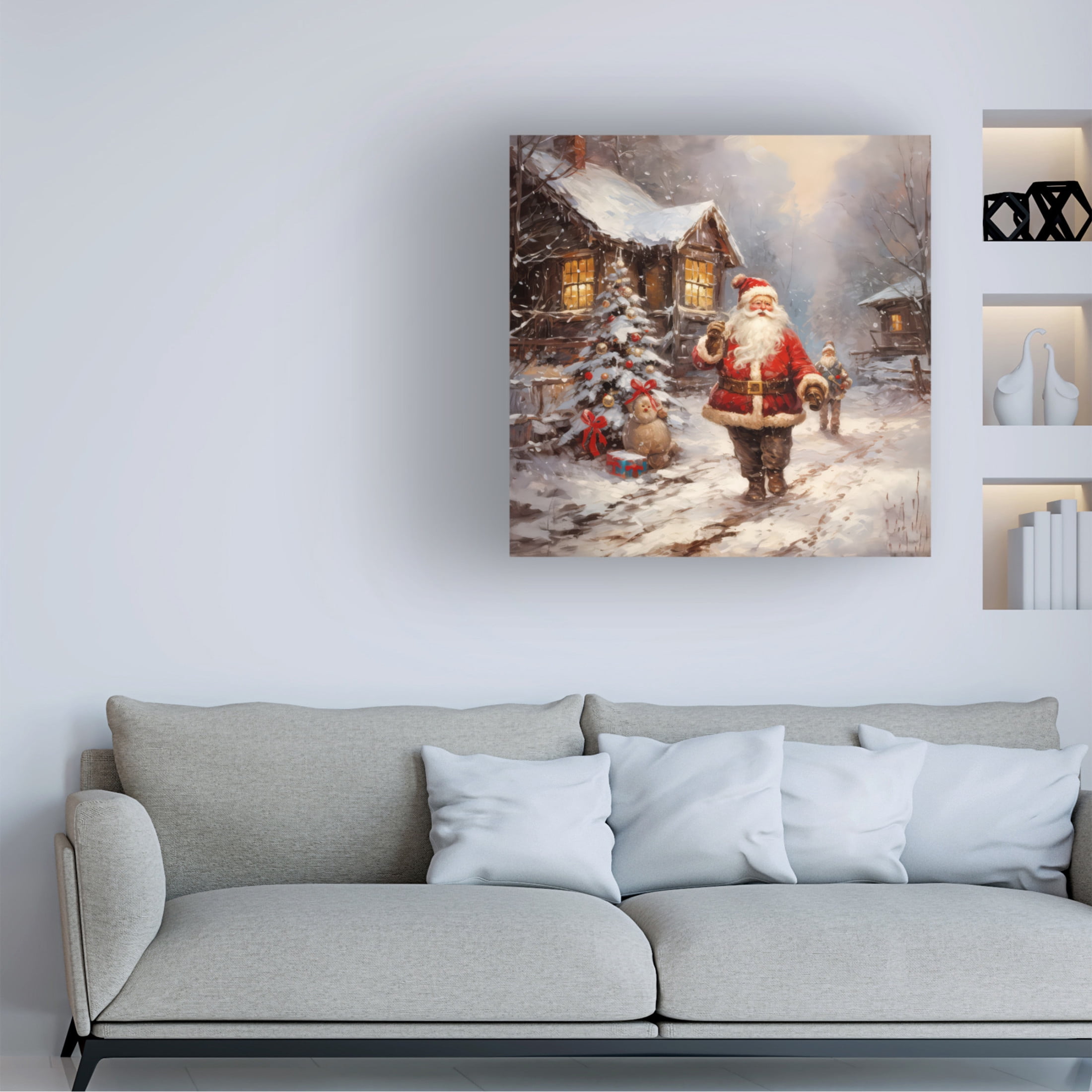 Canvas Wall Art - The Golden Valley 'Jolly Santa 2' Wall Art for Living Room, Bedroom, or Office Décor by Trademark Fine Art - 35 x 35 Inches