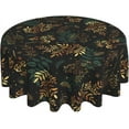 thumbnail image 1 of Green Gold Leaf Christmas Tablecloth Round 60 In Vintage Plant Leaves Botanical Decorative Table Cloth Washable Wrinkle Stain-Resistant Polyester Farmhouse Holiday Black Table Cover For Party Dinner, 1 of 6