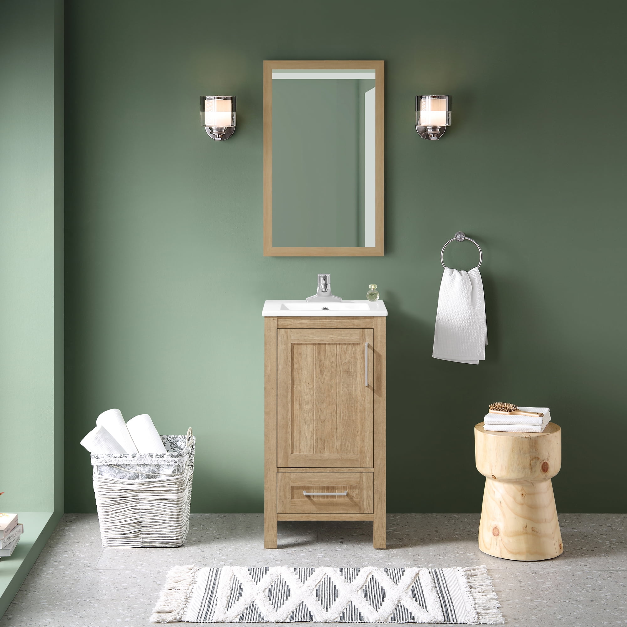 Ove Decors Kansas 18 W x 16" D Freestanding Bathroom Vanity with Sink, White Oak