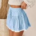thumbnail image 3 of KDDYLITQ Womens Skorts a Line Floral Ruffled Elastic High Waisted Mini Skirt Pleated Tiered Drawstring Summer Flowy Shorts Casual Cute Short Skirt Blue S, 3 of 7