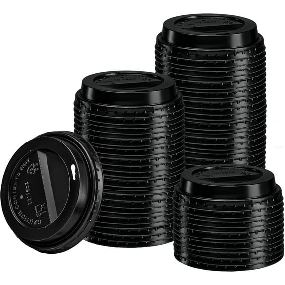 GUSTO Hot Coffee Cup Lids Disposable Plastic Lids, Black 100-Pack