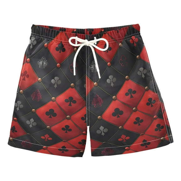 joogoo Boys Swim Trunks Red and Black Lattice Beach Board Shorts Drawstring Swimsuit S