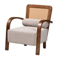 thumbnail image 2 of Baxton Studio Classic Rubber Wood Polyester PE Rattan Solid Print Armchair, Walnut Brown, 2 of 9