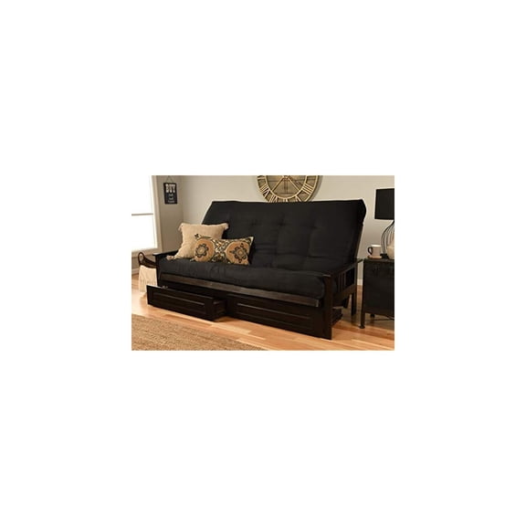 Queen Futon Frame with Mattress & Drawers - Espresso Finish Sofa Bed