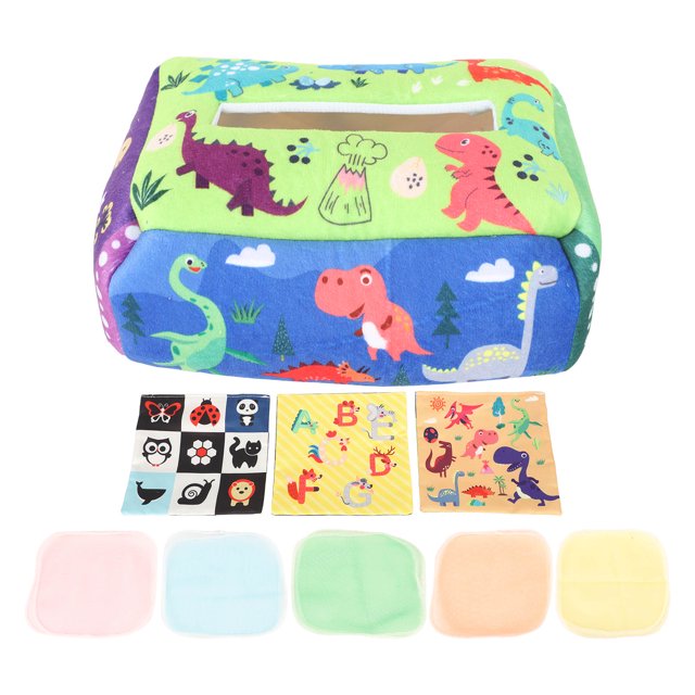 Caja de pañuelos para bebé, juguete de algodón suave, alta elasticidad, ejercicio para dedos, caja de pañuelos sensoriales para dinosaurio educativo