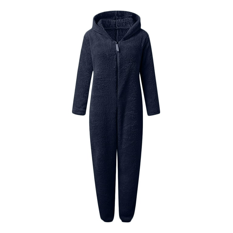 Moxiu Pajamas for Women Plush Hooded Jumpsuit Plus Size Casual Winter Warm  Long Sleeve Fleece Cute Cap Romper Sleepwear Lounge Homewear 