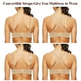 thumbnail image 4 of Yandw Women'S Deep V Plunge Padded Push Up Convertible Bra With Clear Straps Low Cut Underwire Bra, Beige 36D, 4 of 7