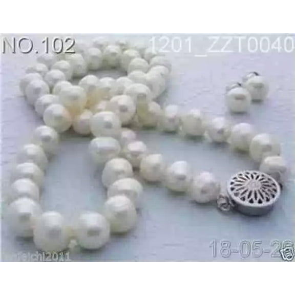 K-KED Genuine 8-9MM White Akoya Cultured Pearl necklace earrings set 18"