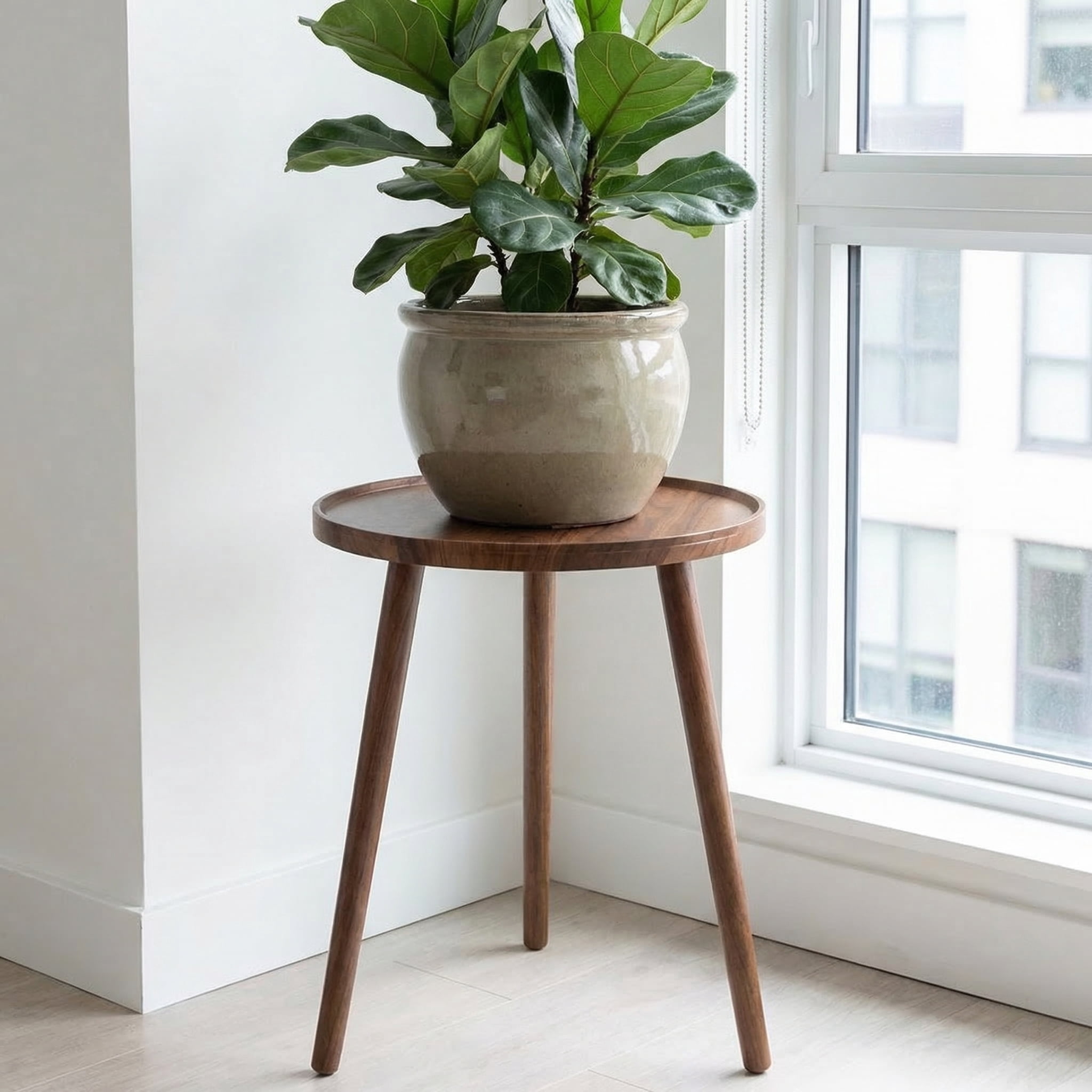 TEAFIRST End Table, Round Wooden Small Farmhouse Side Table for Bedroom, Living Room 16"x16"x19"