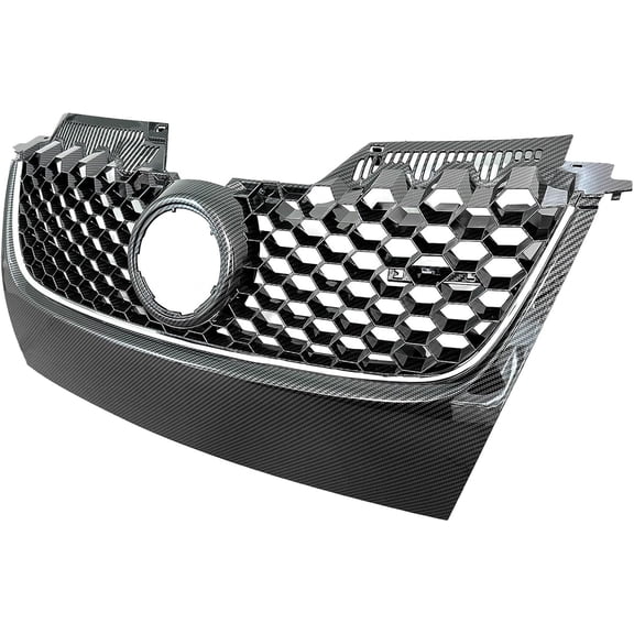 Front Bumper Grille Carbon Fiber Print Upper Hex Mesh Grill for 2006 2007 2008 2009 VW MK5 Jetta GTI/GLI, ABS Material, W/Hole&Chrome Trim