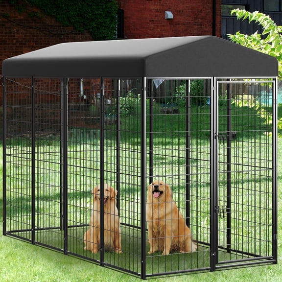 Anyask 8FT x 4FT x 6FT Large Dog Kennel for Outdoor with Waterproof Roof, Heavy Duty Metal Dog Crate Run Playpen for Dogs, Cats, Chickens and Ducks