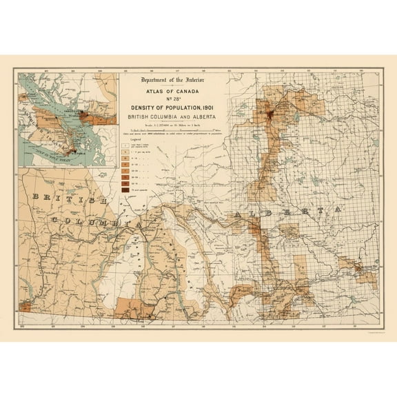 Historic Map - Alberta British Columbia Canada - White 1906 - 31.80 x 23 - Vintage Wall Art