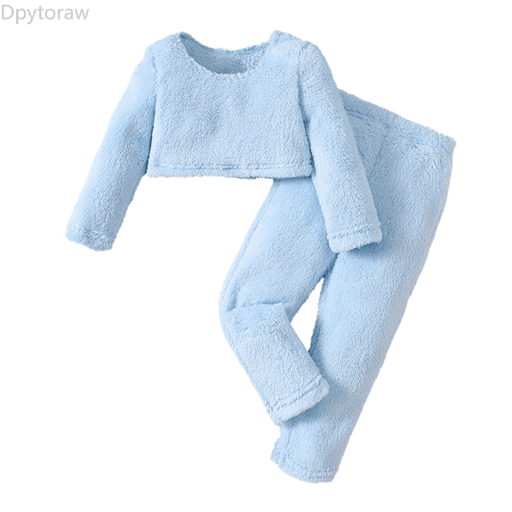 Dpytoraw Boys And Girls' Flannel Clothes Long Sleeve And Pants Winter Warm Soft Fuzzy Homewear With Fleece Sweatpants Winter toddler girl outfits Size Blue 3-4 Years