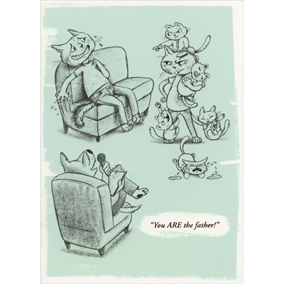 Designer Greetings Maury TV Show Parody - You ARE the father: Nervous Cat Sitting on Couch Humorous / Funny Father's Day Card