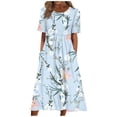 thumbnail image 1 of vestido de bolsillo con cuello redondo y manga corta con estampado de flores de moda casual de verano para mujer azul cielo / 3xl, 1 of 5