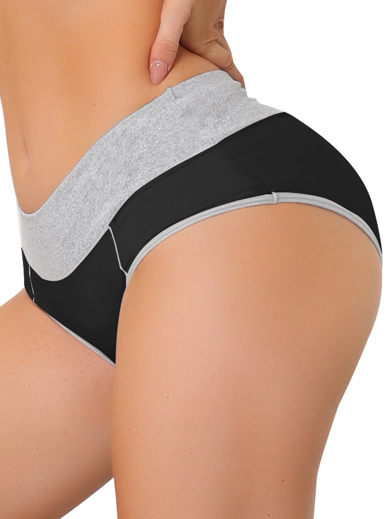 Unique Bargains Women's Plus Size 5 Packs Brief Stretchy Underwear Green, Black, Purple, Gray, Blue L