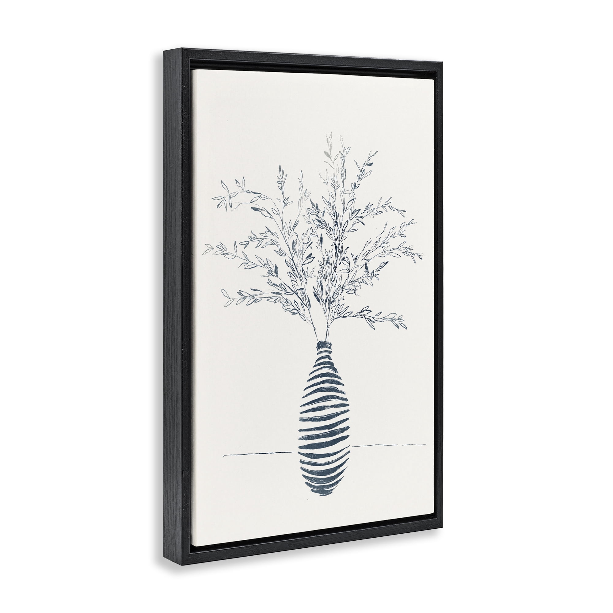 Stupell Industries Minimal Herb Vase Botanical & Floral Painting Black Floater Framed Art Print Wall Art, 17 x 25