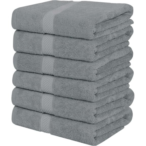 Utopia Towels 6 Pack Small Bath Towel Set, 22 by 44 Inches, 500 GSM 100% Ring Spun Cotton, Lightweight and Highly Absorbent Quick Drying Premium Towels for Hotel, Spa and Bathroom, Cool Grey
