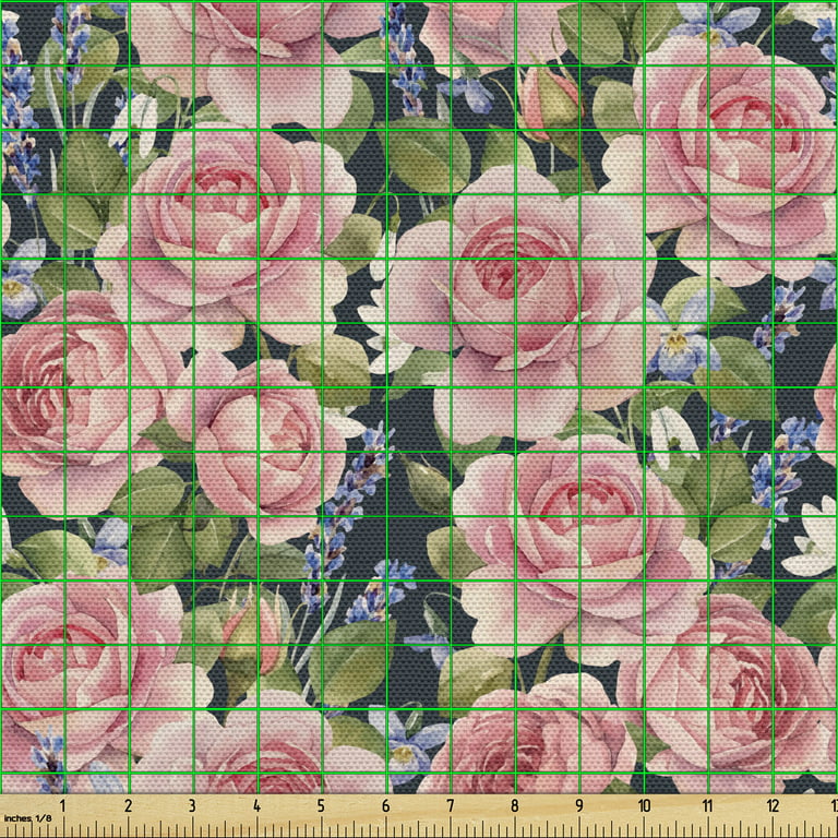 Floral Fabric by the Yard, Romantic Blossoming Roses on Dark
