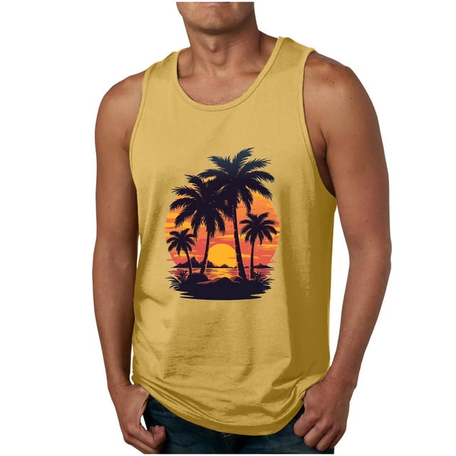 Hyknon Tank Tops Men Tank Colorless Gradient Printing Round Neck Thin Strap Leakage Back Regular Casual Sports Tank Blouses Summer Fashion Soft Breathable Loose Fitting Pullover Workout Tops