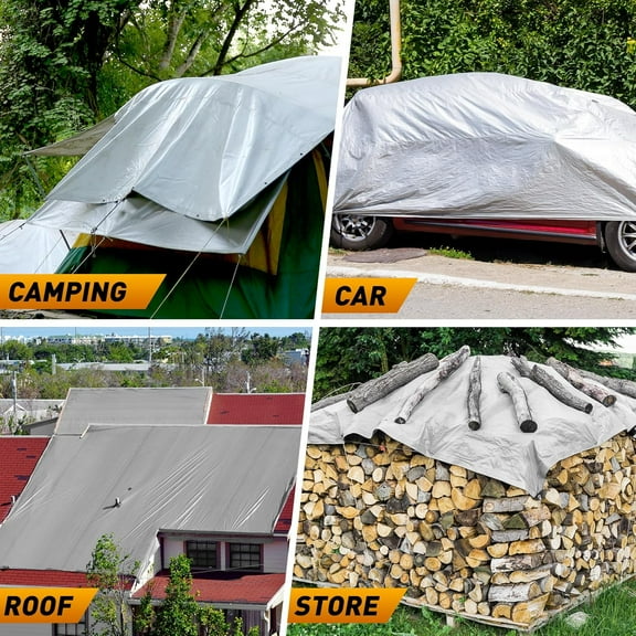 10x12FT Heavy Duty Tarps Waterproof, 16 Mil Thick Camping Tarp-15x17 Weave, Large Waterproof Tarp, Tarp Tear Resistant, UV Resistant, Multipurpose Protective Cover for Tent, Car, Roof, Boat