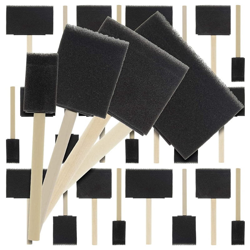 20 Pcs Foam Sponge Wooden Handle Paint Brush Set-Durable, for Acrylic