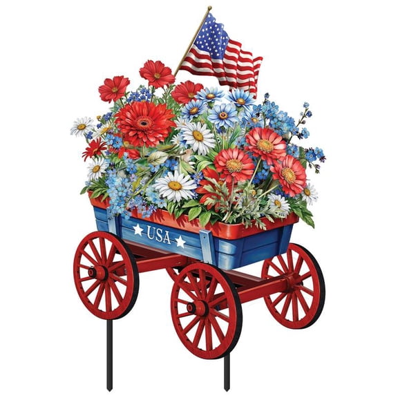 Briarwood Lane Spring Metal Art 26x15 Patriotic Wagon For Spring Metal Art