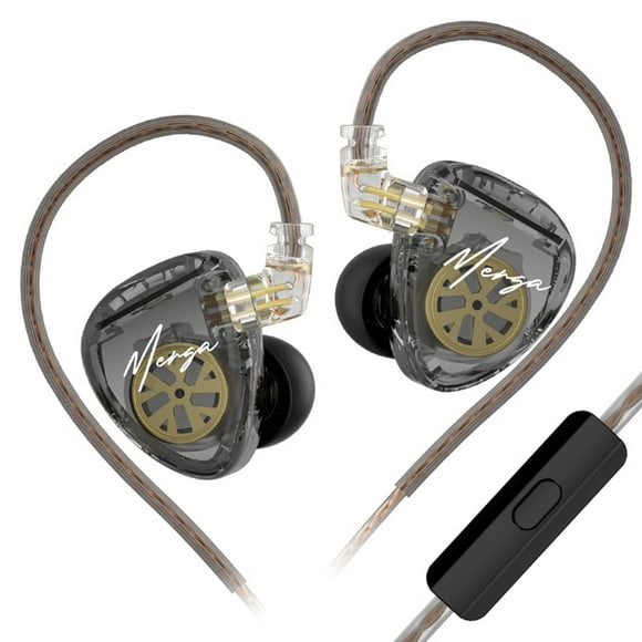KZ KZ Merga HiFi Wired Earphones with Dual Dynamic Drivers, Detachable Cable, Ergonomic Design, and One Button Control - Black Crystal Resin Cavity, 3.5mm Jack, Mic, 2DD Unit, 20Hz-40KHz Frequency.