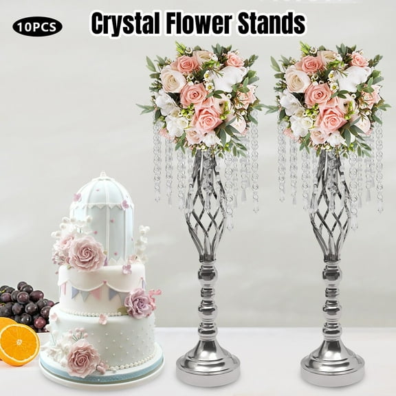 10Pcs Crystal Flower Stand W/ Chain Wedding Party Centerpieces Dinning Table DIY 21.7inch