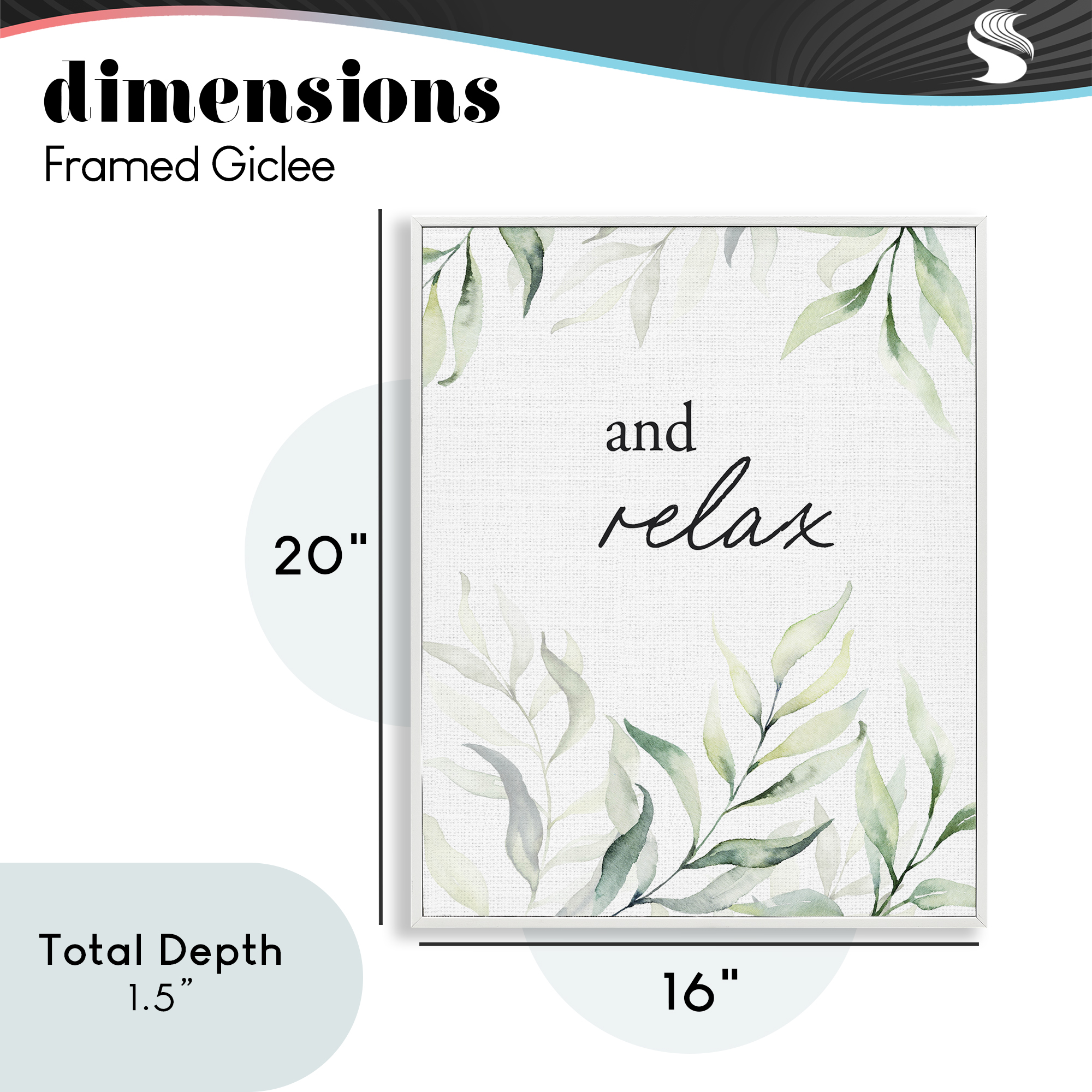 And Relax Soothing Greenery White Framed Giclee Art, design by Lettered and Lined