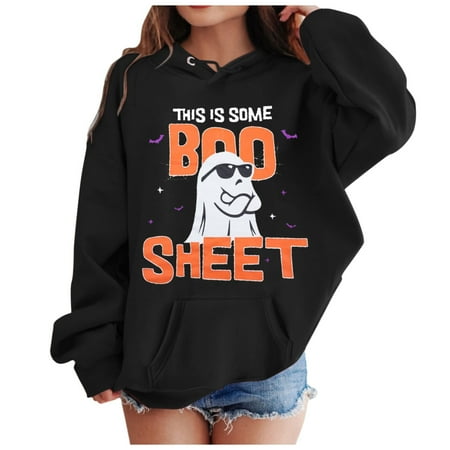 

Xijirk Girl s Hoodie Long Sleeve Soft Sweatshirt Graphic Hoody Kids Cute Pullovers Top Clothes for Girls-Black-5-6 Years