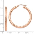 thumbnail image 5 of 14K Rose Gold Diamond-Cut 3mm Round Hoop Earrings (35 X 3) Made In Peru tf824, 5 of 6